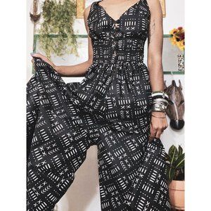 Amani Black Mud Print Palazzo Jumpsuit